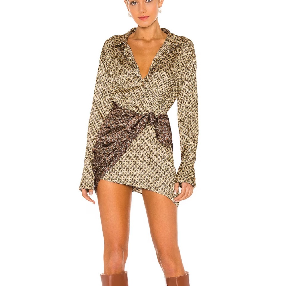 The Kamille Mini Dress in Tan & Brown Chai